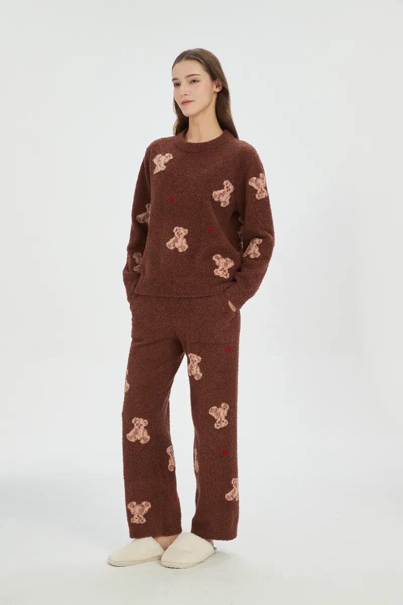 Pijama de lã macia marrom para mulheres
