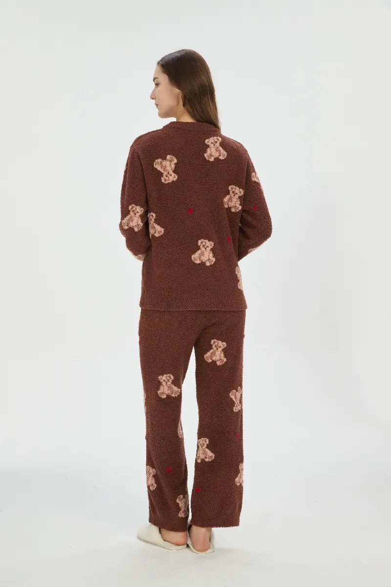 Pijama de lã macia marrom para mulheres