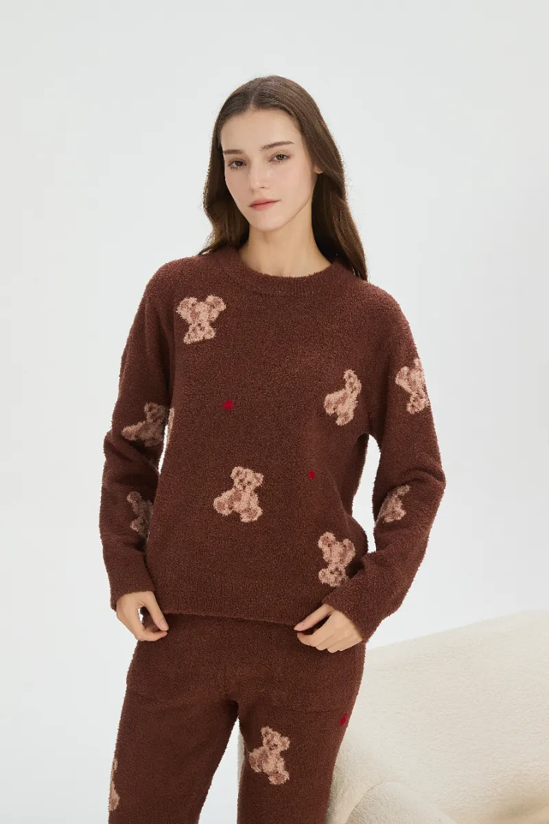 Pijama de lã macia marrom para mulheres